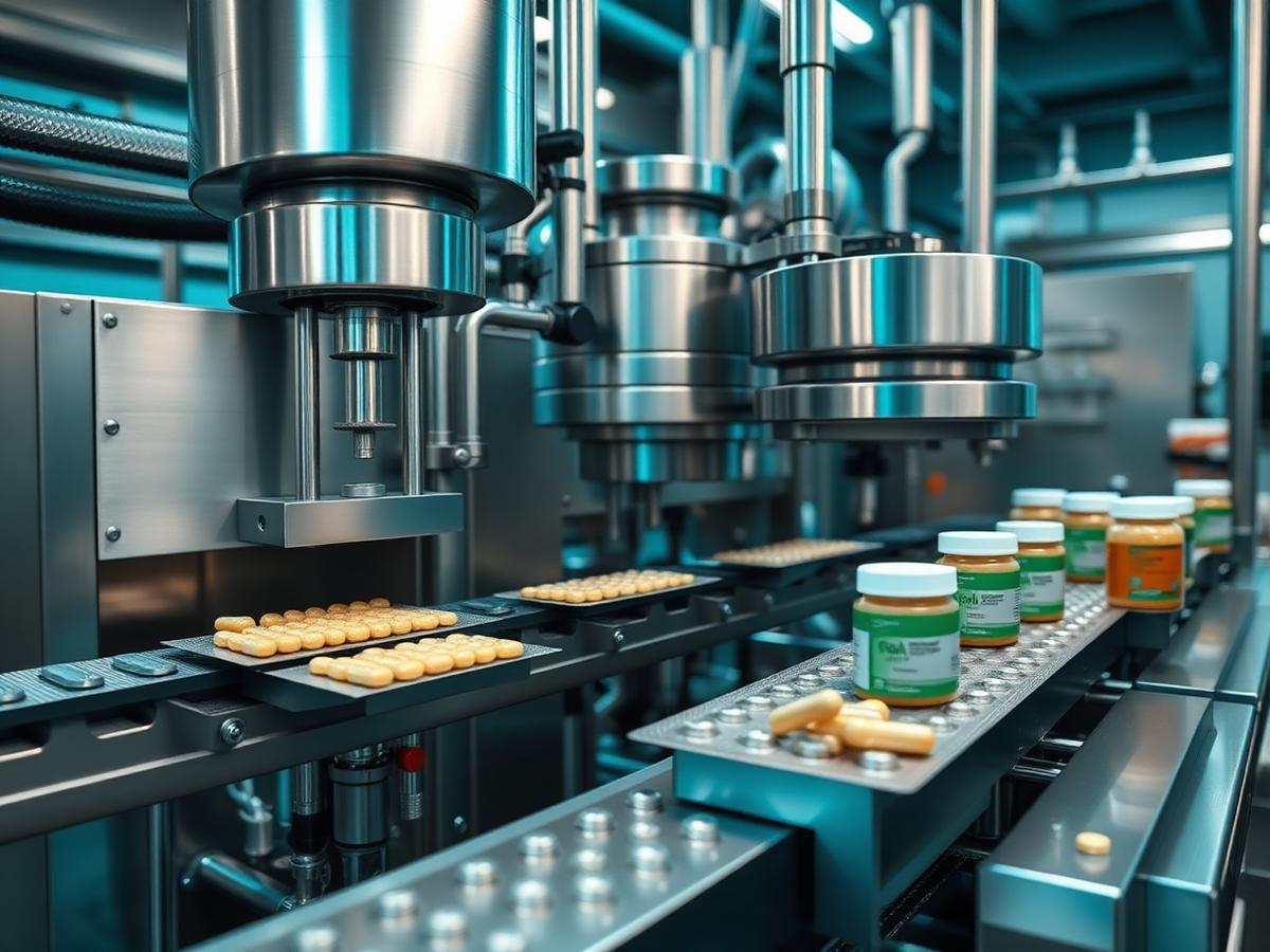 Supplement production line filling capsules and bottles